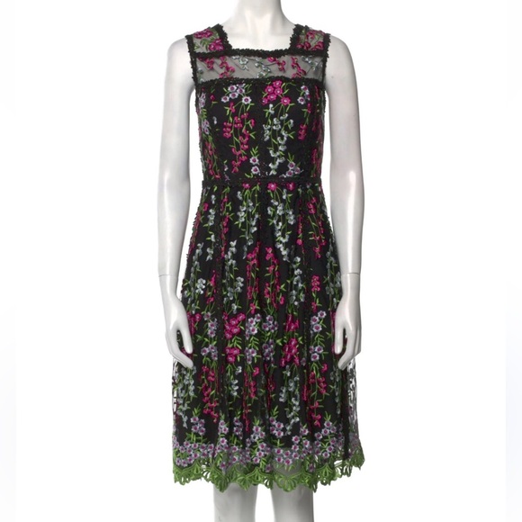 Parker Black Womens Size 6 A Line Dress Embroidered Floral Multicolor Lined New - Picture 1 of 9